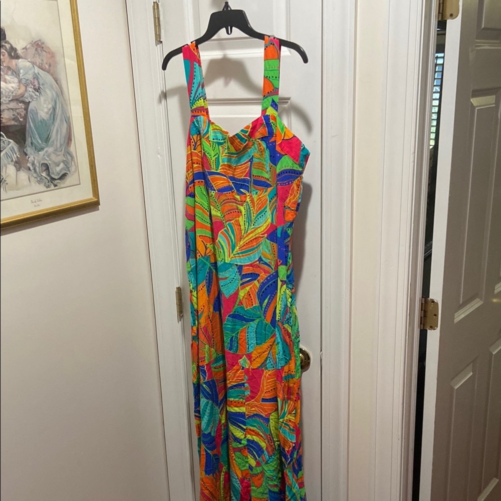 1. State Green and Orange Sleeveless Maxi Sundress